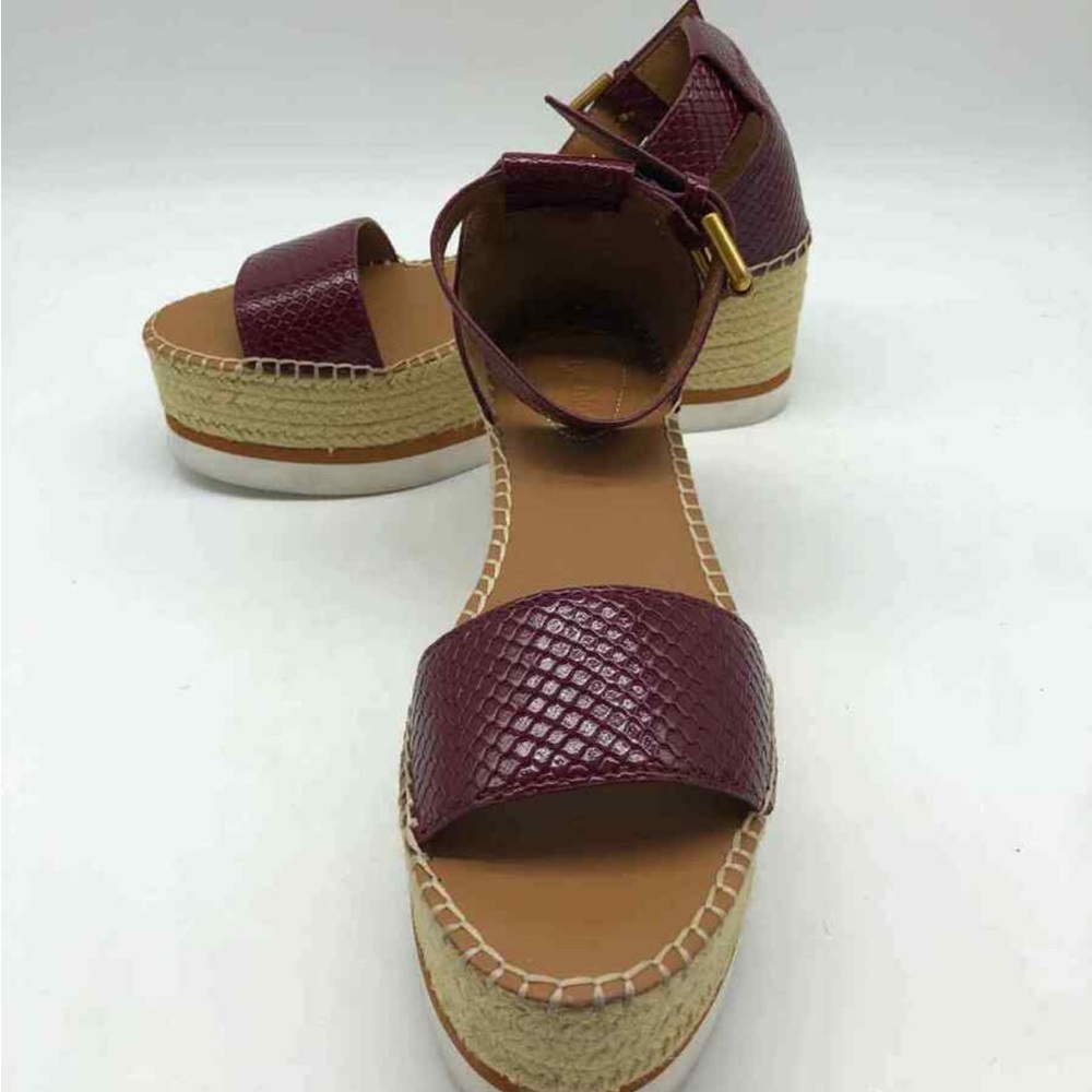 See By Chloe Glyn Burgundy Platform Espadrille Sandals